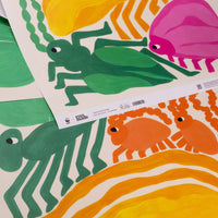 Colorful children's illustrations of insects and animals on a white background with 'ever after' branding.